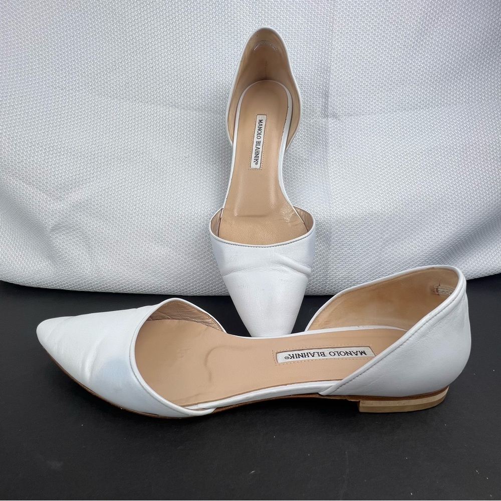 Manolo Blahnik White Flats